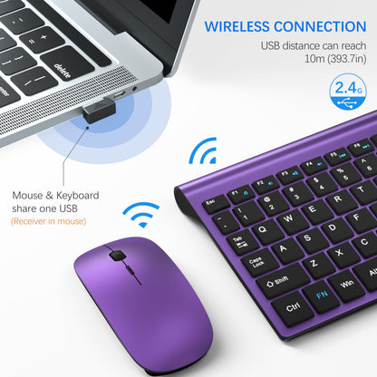 Wireless Keyboard and Mouse Ultra Slim Combo, TopMate 2.4G Silent Compact USB 2400DPI Mouse and Scissor Switch Keyboard Set with Cover, Batteries Included, for PC/Laptop/Windows/Mac - Gray Black