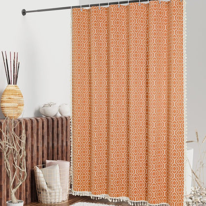MitoVilla Orange Boho Shower Curtains for Modern Farmhouse Bathroom Decor, Bohemia Geometric Cotton Fabric Shower Curtain, Fall Country Tassel Cloth Shower Curtain, 72 x 72
