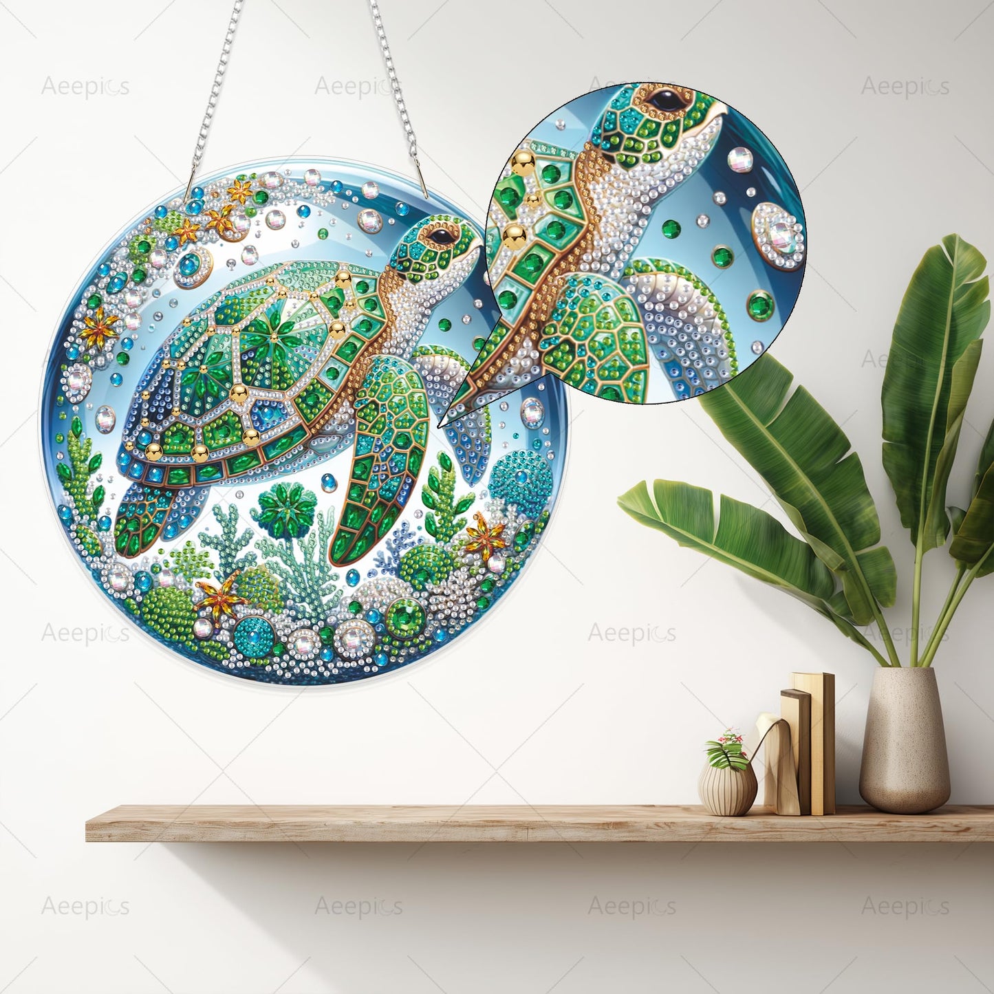Aeepics Hanging Diamond Art Kit for Adult, DIY Diamonds Painting Pendant Ornament Kit, Acrylic Diamond Art Painting Board Kit (Turtle)