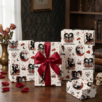 Joviwrap Gothic Anniversary Wrapping Paper Roll, Skull Couple Romantic Wrapping Paper, Black Red Skeleton Rose Present Packaging for Goth Weirdo Lovers Birthday Wedding Halloween, 17 In x 16.4 Ft