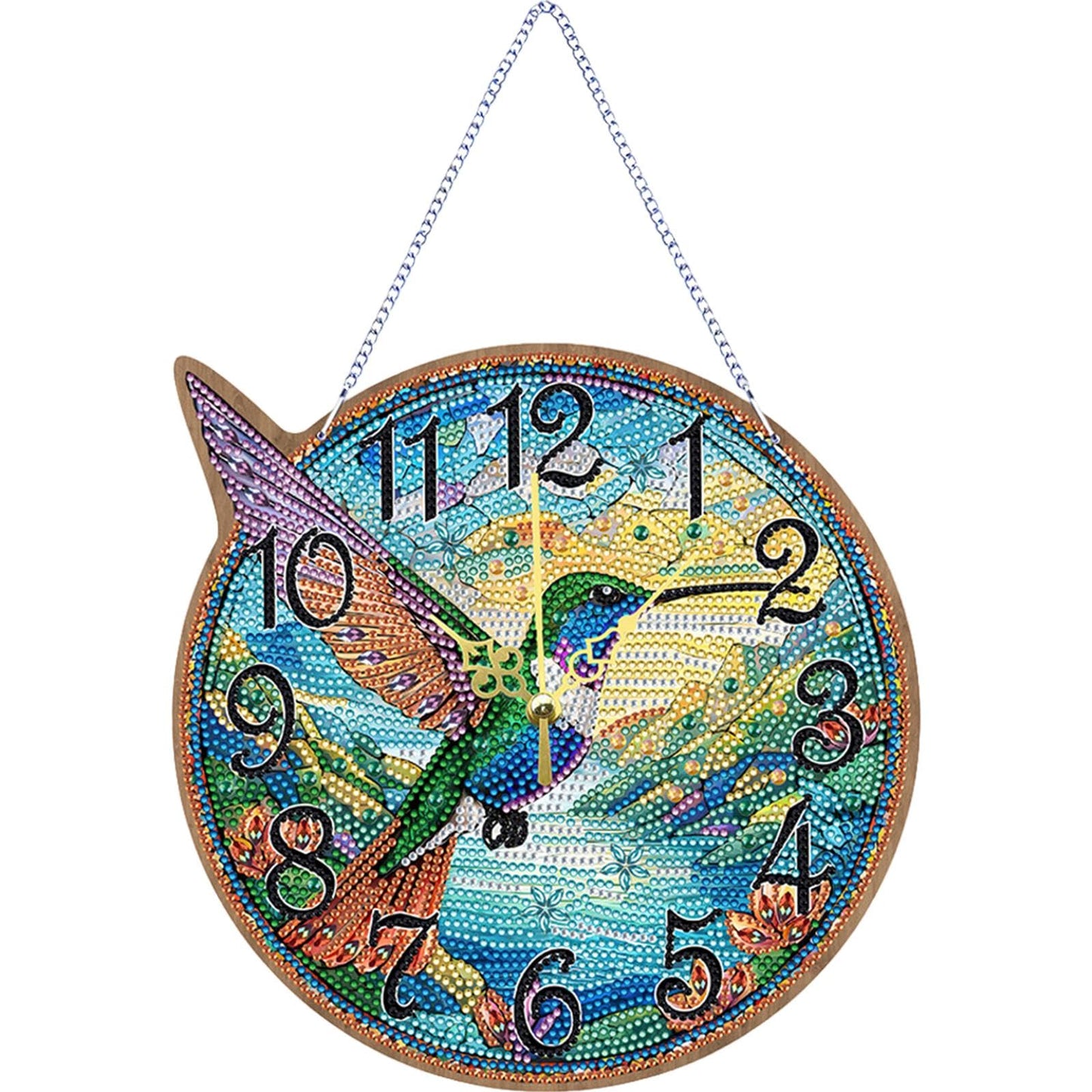 Hummingbird Diamond Art Hanging Wall Clock, Kits for Adult, Diamond Art Painting Hanging Kits Ornaments, DIY Special Shaped Rhinestone Window Pendants kit for Home Garden Wall Decor Gift