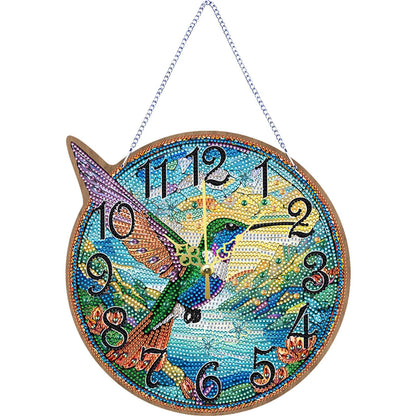 Hummingbird Diamond Art Hanging Wall Clock, Kits for Adult, Diamond Art Painting Hanging Kits Ornaments, DIY Special Shaped Rhinestone Window Pendants kit for Home Garden Wall Decor Gift