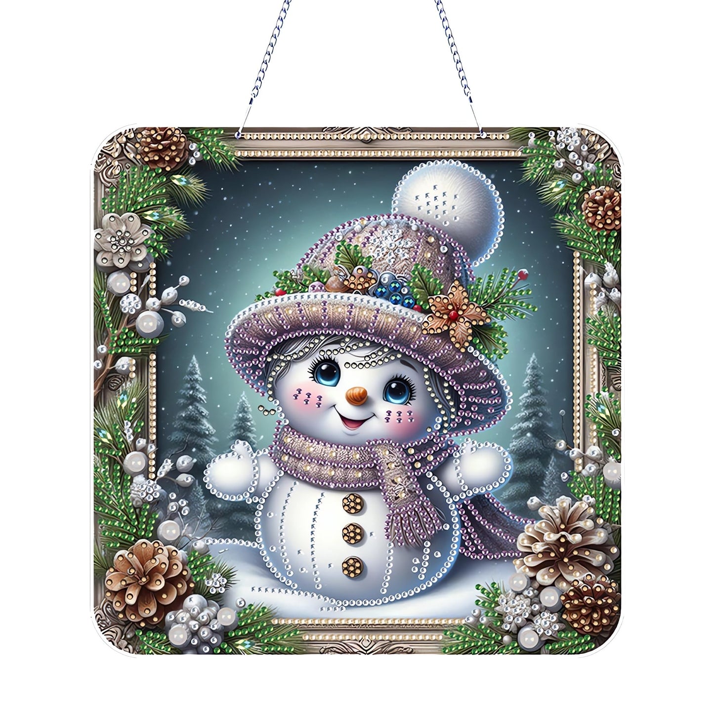 POETRYDRAW DIY Hanging Diamond Art Pendant Kit Christmas Snowman, Special Crystal Diamonds Painting Ornament for Adults, 5D Diamond Art Suncatchers Double Sided Board Gem Painting Box Kit