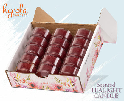 HYOOLA Scented Tealight Candles - Clear Cup - Berries Tealight Candles Scented - 6 Hour Burn Time - 15 Pack - European Made