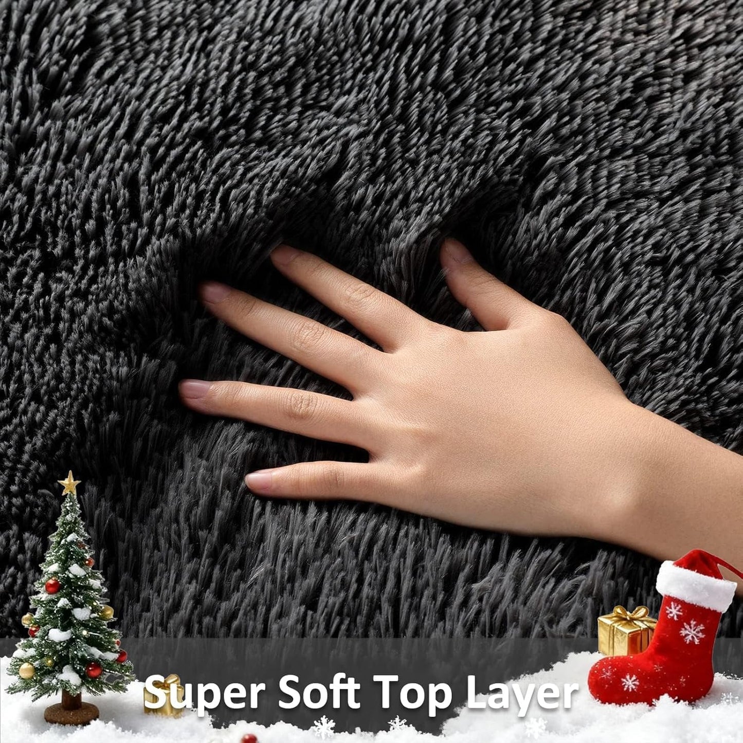Ophanie Runner Rug - Non-Slip Fluffy Soft Shaggy Hallway Carpet | 2x6 Black Design for Kids & Home Decor