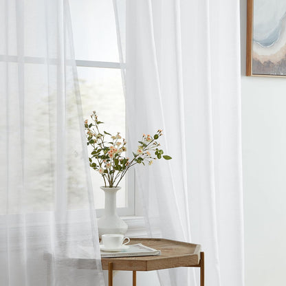 HLC.ME Sheer White Curtains, 2 Panels Semi Sheer Voile Window Drapes, 54" W x 95" L