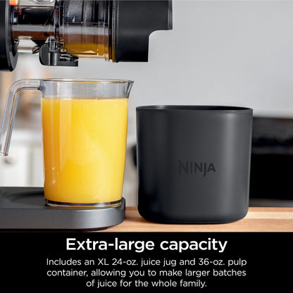 Ninja NeverClog Cold Press Juicer, Powerful Slow Juicer with Total Pulp Control, Countertop, Electric, 2 Pulp Functions, Dishwasher Safe, 2nd Generation, Charcoal, JC151