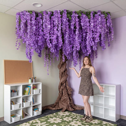 Giegxin DIY Wisteria Tree Hanging Flowers Branches 3D Paper Blossom Tree for Home Classroom Wall Spring Decor Fake Ceiling Flowers 20 Wisteria Branches for Indoor Bedroom Forest Background(Pruple)