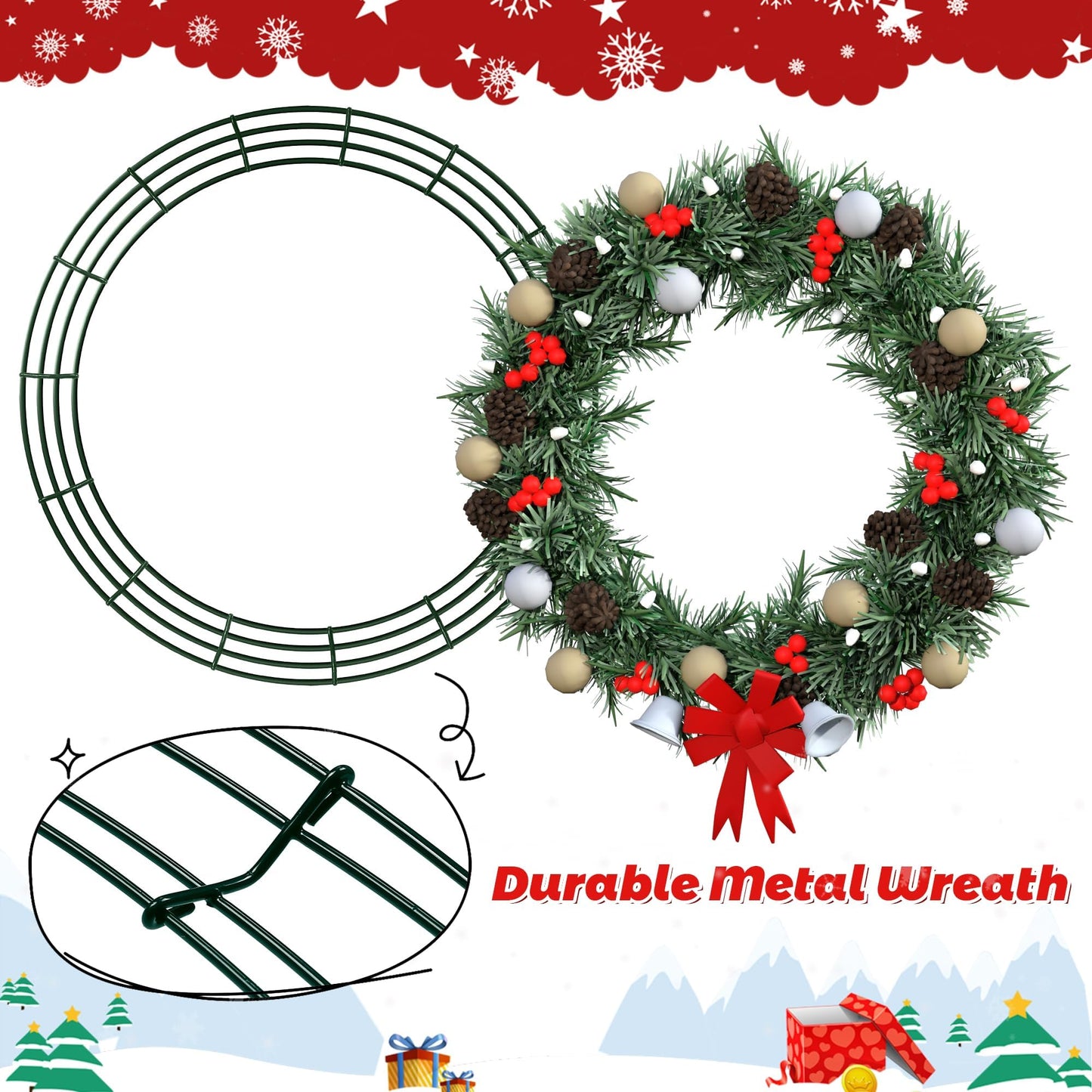 Fovths 12 Pieces Metal Christmas Wire Wreath Frame 30 Inch Green Wreath Ring with Floral Wire Form Front Door Garland Frame for Christmas Wedding Home DIY Crafts Supplies