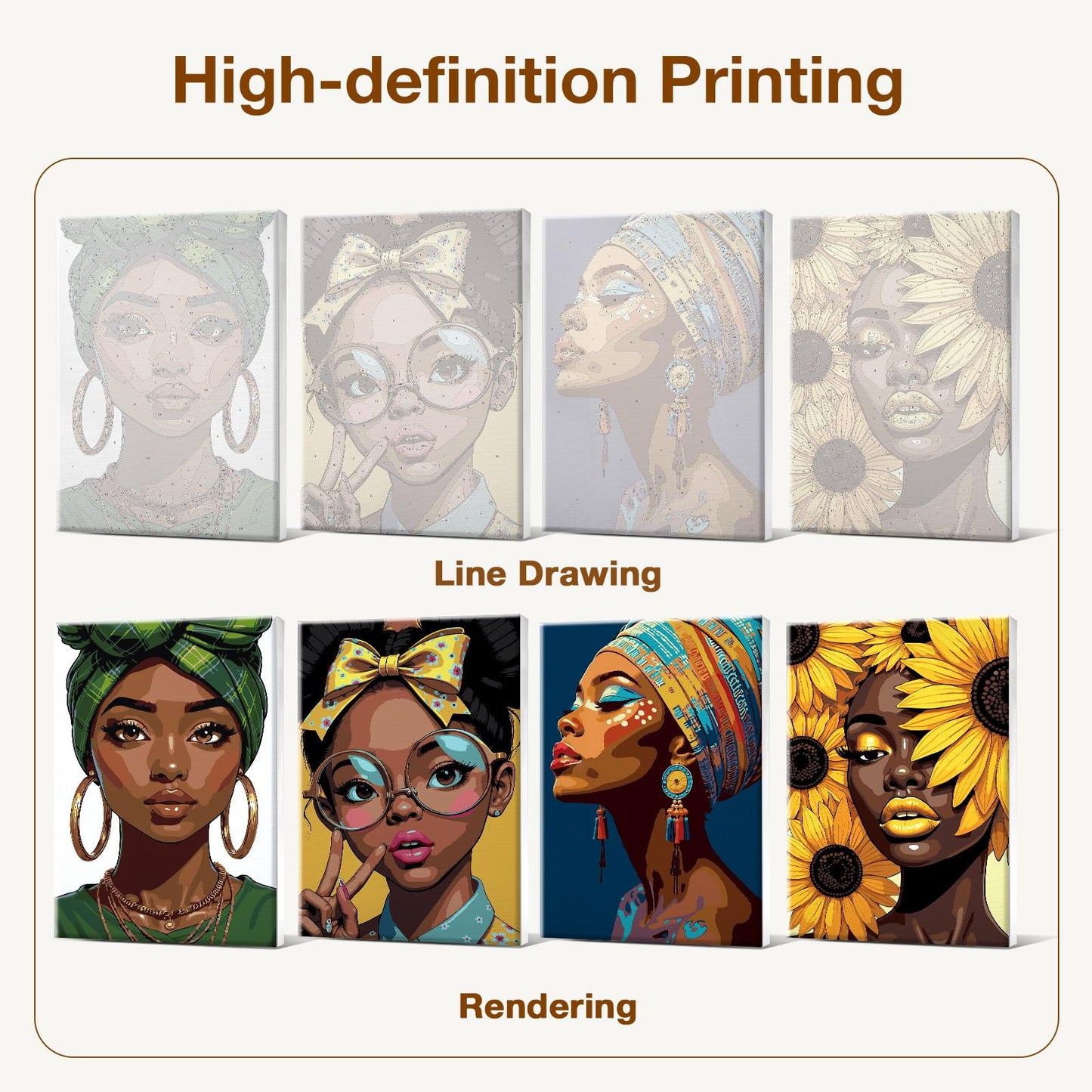 HeeBenor 4 Pack Black Women Paint by Numbers Kit for Adults Framed Canvas, Black Women Paint by Number with Easel, DIY Adult Paint by Number Kits Framed Canvas for Home Decor 8x12 Inch