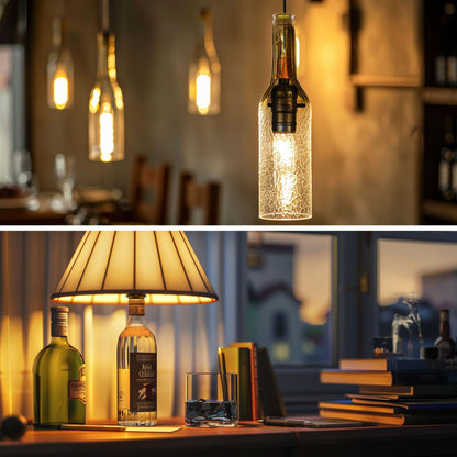 ACBungji 2 Sets Bottle Lamp Kit for Liquor Bottle, DIY Wine Bottle Lamp Kit To Do It Yourself, Lamp Parts Kit Including 8 FT Lamp Cord with Lamp Socket, 3 Size Tapper Cork, 9mm Glass Drill Bit and Lid