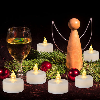 redfruit Flameless Tealight Candles: Battery - Powered Tea Light Candles,Bright Flickering Holiday Gift LED Electric Tealights Candles,for Seasonal & Festival Celebration. (50 Pack Warm Yellow)
