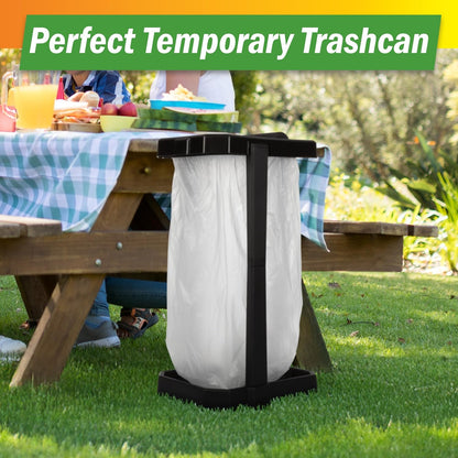 7 Wakeman Heavy Duty Black Trash Bag Portable Trash Bag Holder Stand with Bags - Collapsible Trash Can Camping, RV