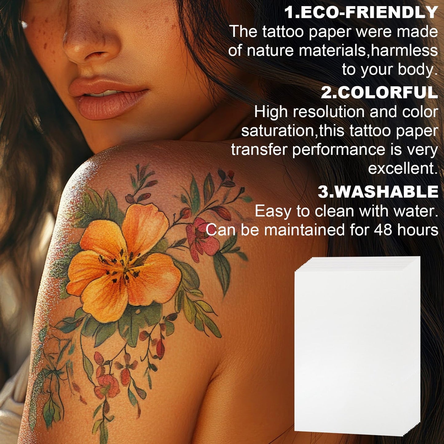 Blulu 15 Sheets Printable Temporary Tattoo Paper for Laser Printer 8.3 x 11.7 Inch DIY Personalized Image Transfer Decal Paper Water-resistant, Skin-Friendly Tattoo Papers for Party Birthday Festivals