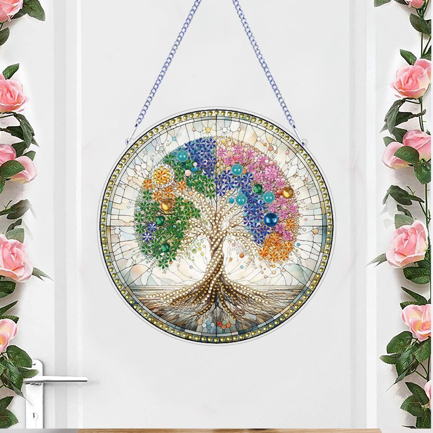 STGLCR DIY 5D Tree of Life Diamond Painting Kits Hanging Sign Wall Art Sign Tree Diamond Art Suncatcher Window Hanging Ornament Window Pendants Home Garden Wall Door 7.8inch