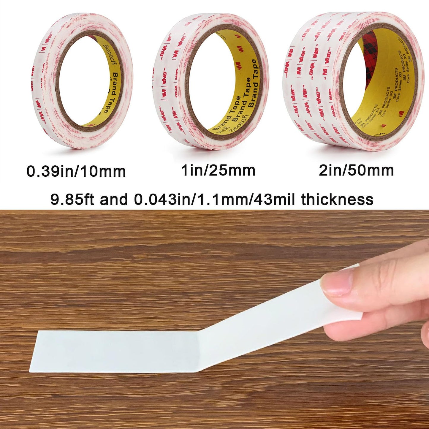 3M Double Sided Tape 0.39in X 9.85ft，Heavy Duty Removable Mounting Tape, Picture Hanging Adhesive Strips