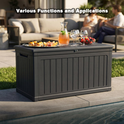 Seeheool 230 Gallon Large Outdoor Storage XXL Deck Box for Patio Furniture, Outdoor Cushions, Garden Tools and Sports/Pools Equipment, Waterproof Resin, Lockable, Black