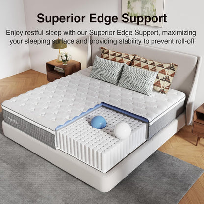 Novilla King Size Mattress - 10 Inch Hybrid Design with Gel Memory Foam & Cool-Touch Cover for Deep Sleep