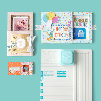 We R Makers Shadow Box Paper Punch Board - Paper Cutter Creates 2"-5" Shadow Boxes, Includes Scoring Tool - Great for Crafts, Card Making, Advent Calendars, Layered Scenes, and DIY Gifts