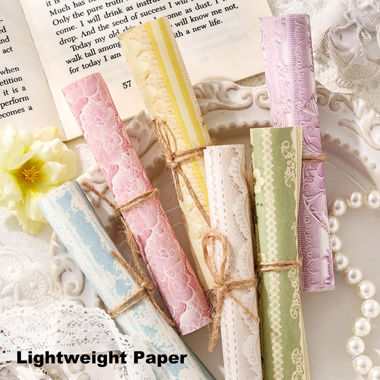 AuriicLeaf Lace Scrapbook Paper Set, 180 PCS Vintage Floral Journal Paper Kit for Scrapbooking, DIY Crafts, and Card Making