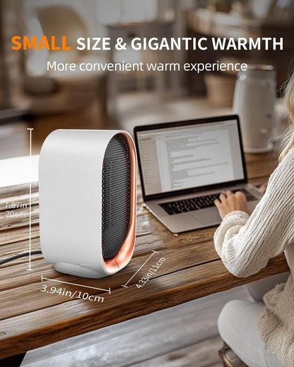 Space Heater, Portable Heater for Indoor Use, Small Electric Heaters with Overheat & Tip-Over Protection, Mini Desk Heaters for Office Bedroom Bathroom, Compact & Efficient Heating, White