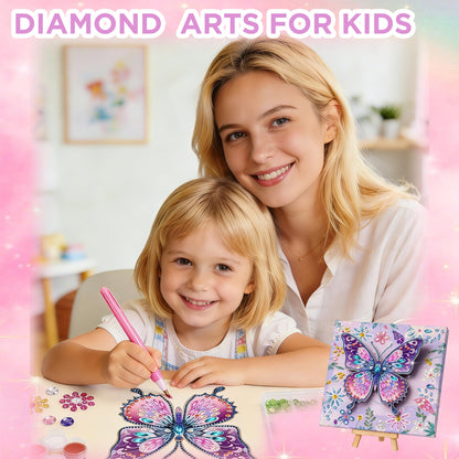 ZEHYRNE Arts and Crafts for Kids, Sparkling 3D Butterfly Diamond Art Kits for Girls 8-12 6-8, DIY Gem Art as Children's Day & Birthday Gift丨Bedroom Decoration with Wooden Stand (Purple)