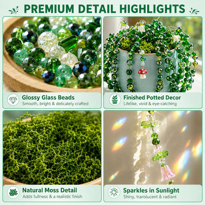 5422PCS Forever Plant Bead Kit, Green Glass Beads for Beaded Plants & Succulent DIY Crafts, Sun Catcher Home Decor Kit with Leaf Flower Beads, Moss, Floral Wire,Bead Stop Clamp (no pot & foam block)