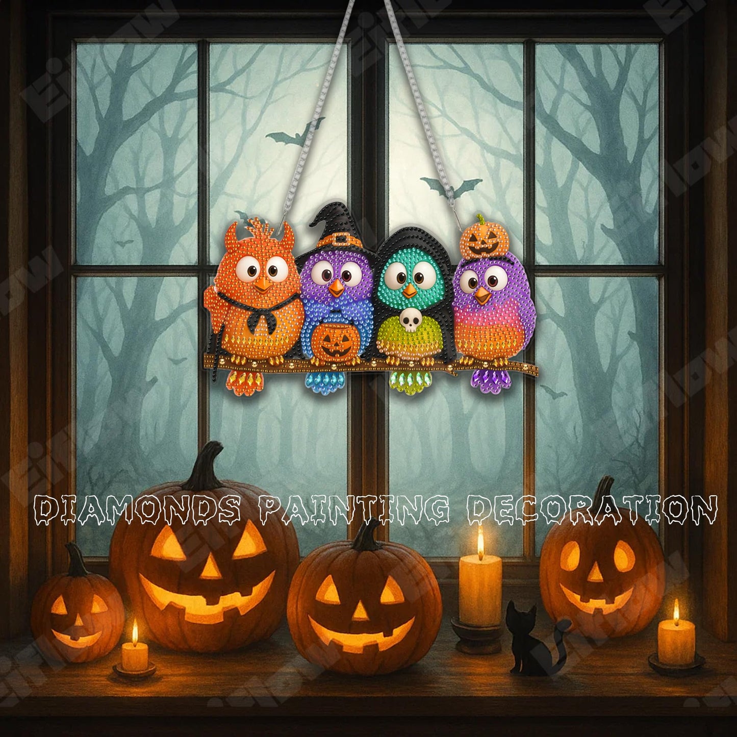 Eiflow Acrylic Diamond Art Hanging Kit for Adults Halloween Bird, DIY Thanksgiving Diamonds Painting Door Hanging Board Kit, Special Crystal Diamond Art Painting Pendant Ornament