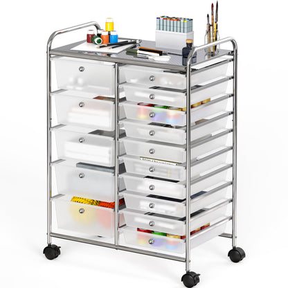 Simple Houseware Utility Cart with 15 Drawers Rolling Storage Art Craft Organizer, Chrome
