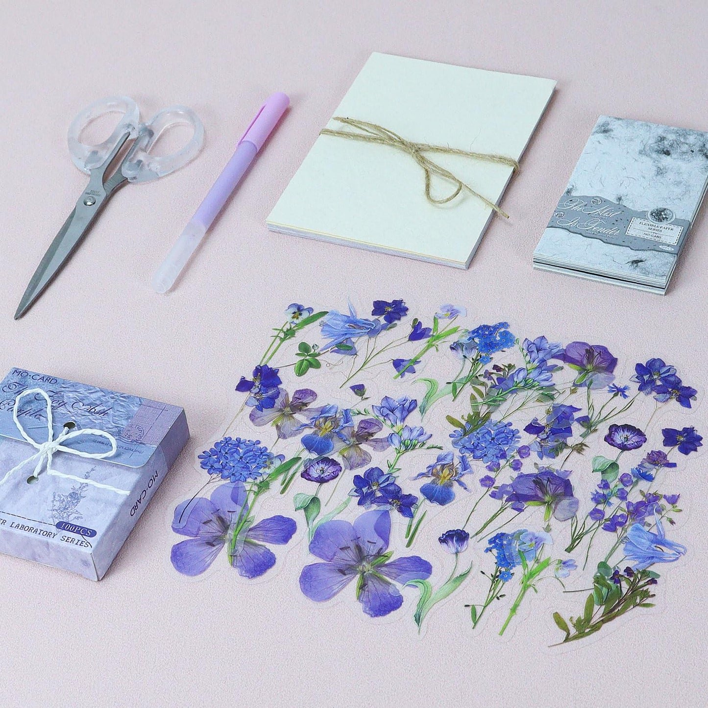 Koqye 215PCS Aesthetic Scrapbook Paper Pack, Junk Journal Supplies Starter Kit with Floral Stickers, Scissor, Quick Dry Glue Pen, Scrapbook Kit for Planner DIY Arts Craft Collage(Mystic Amethyst)