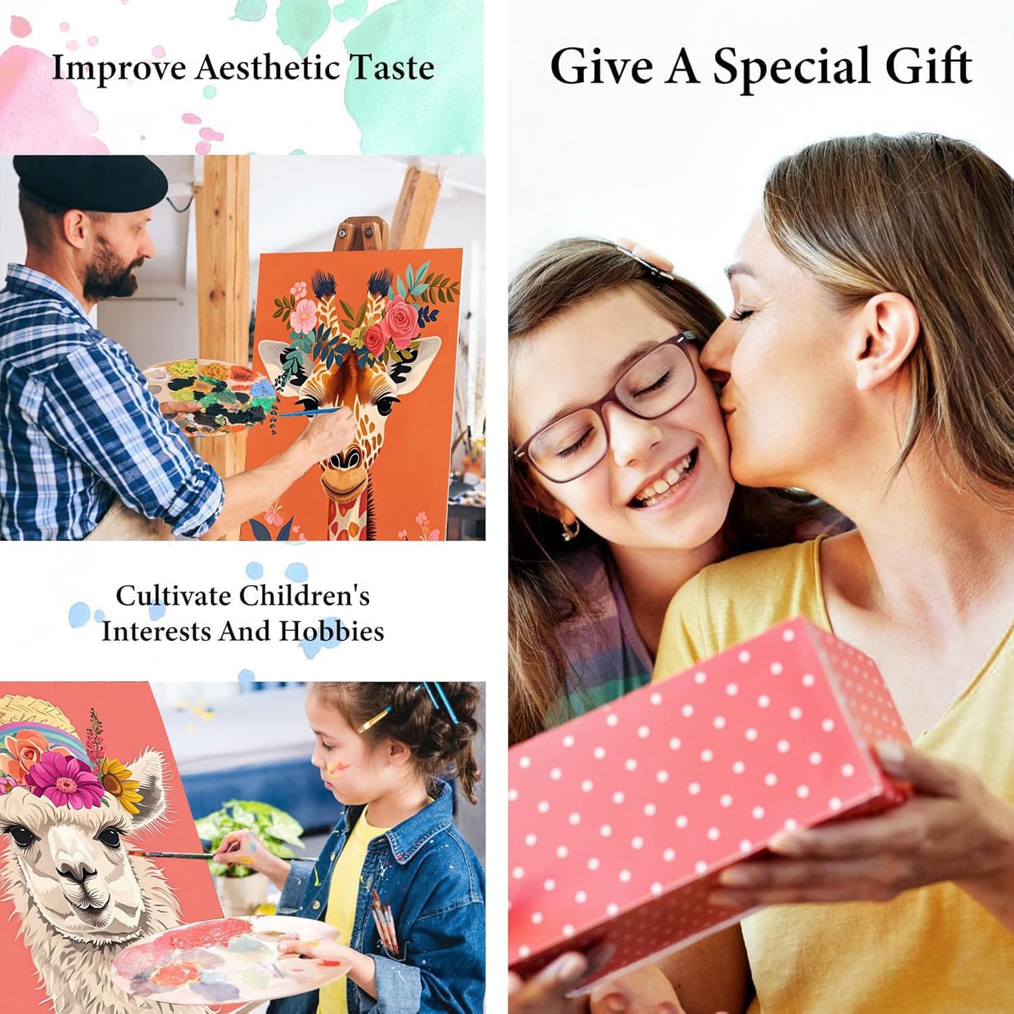 bleihum 4 Pack Paint by Numbers kit for Adults with Frame and Wooden Easel, Animals Paint by Number Canvas, Easy Paint by Numbers Kit for Adults Beginner Home Wall Decor Gift (8x12 inch)