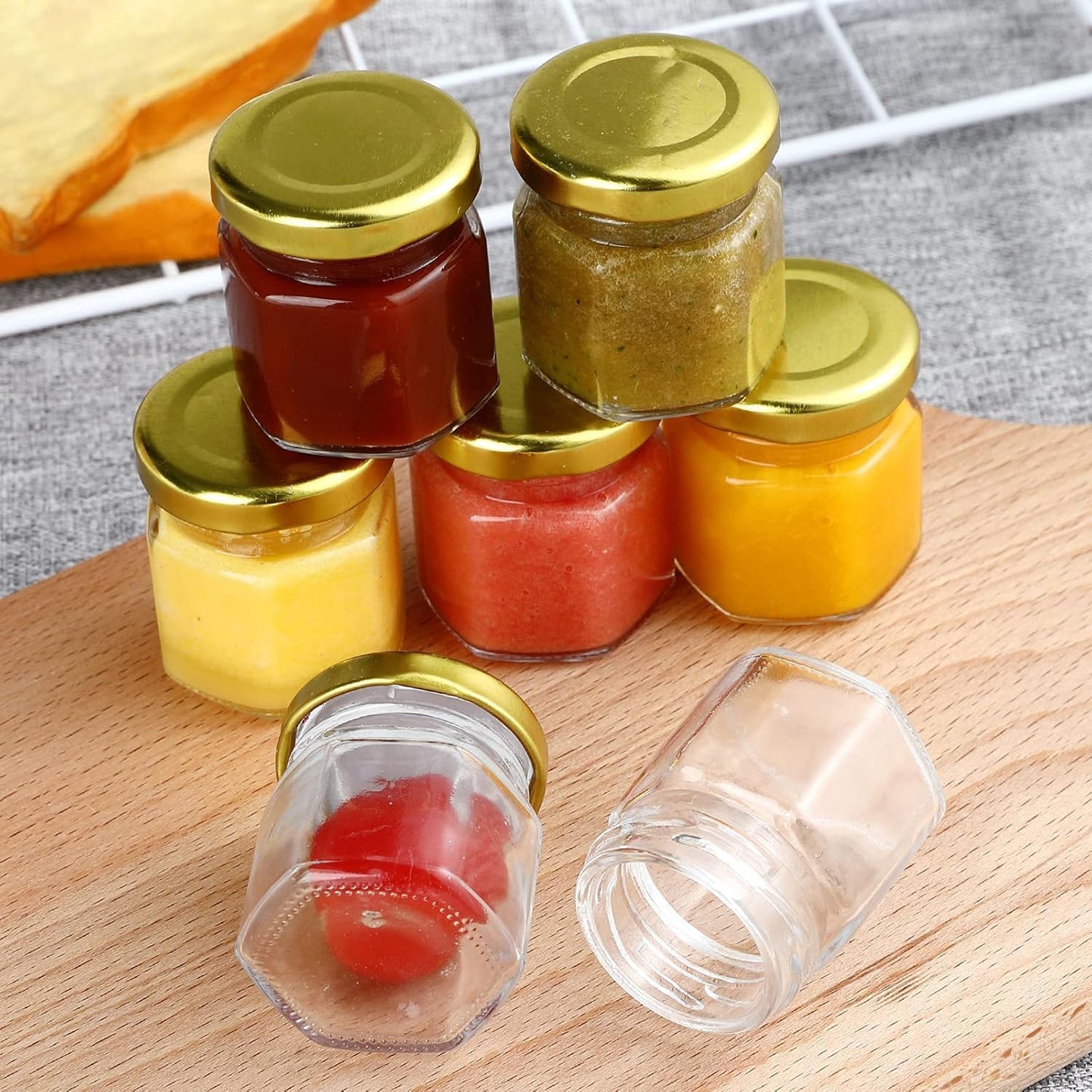 Mcupper 30 Pack 1.5 oz Mini Honey Jars with Dipper, Honey Jar Party Favors, Glass Hexagon Honey Jar for Wedding Favors