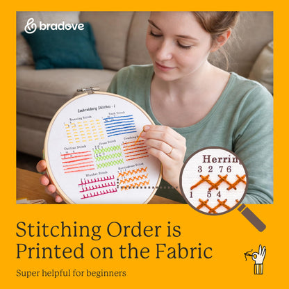 Bradove Classic Embroidery Stitches Practice Kit, Embroidery Kit for Beginners, Beginner Embroidery Kit for Adults, Hand Embroidery Kit for Kids, Stitches Kit