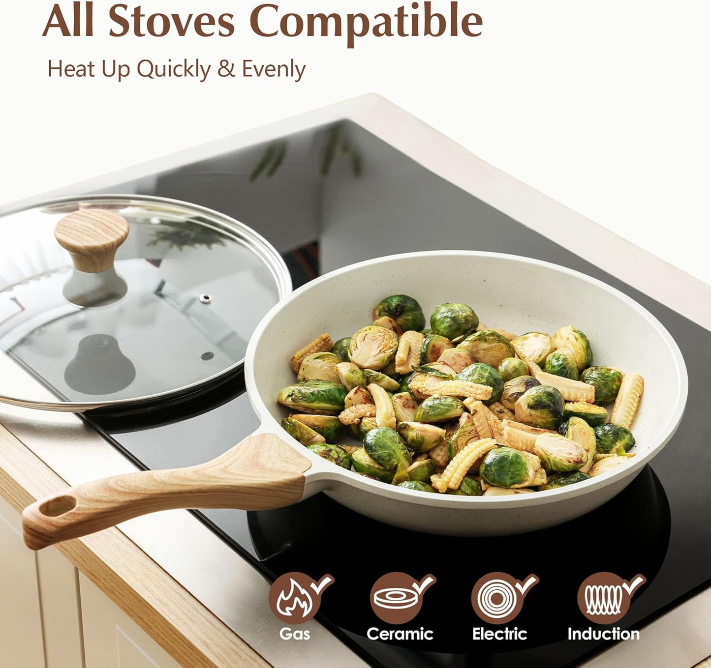 SENSARTE Nonstick Ceramic Frying Pan - Induction Compatible Chef's Skillet with Lid | 8-12.5 Inch Sizes, PFAS-Free