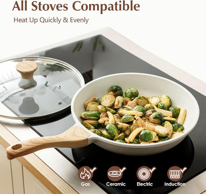 SENSARTE Nonstick Ceramic Frying Pan - Induction Compatible Chef's Skillet with Lid | 8-12.5 Inch Sizes, PFAS-Free