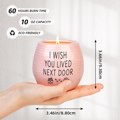Best Friend Birthday Gifts for Women, Birthday Gifts for Women, BFF, Bestie, Her, Best Friend, 10 Oz Handmade Ceramic Candle Jar, I Wish You Lived Next Door, Lavender Candles, Long Distance Gift