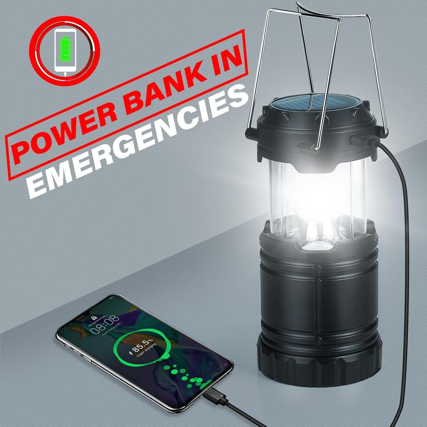 Xynover 4-Pack Solar Camping Lanterns - Rechargeable LED with USB/Solar/AA Battery | Magnetic Base & Hanging Hook | Collapsible, Waterproof for Emergency, Hiking, Power Outages