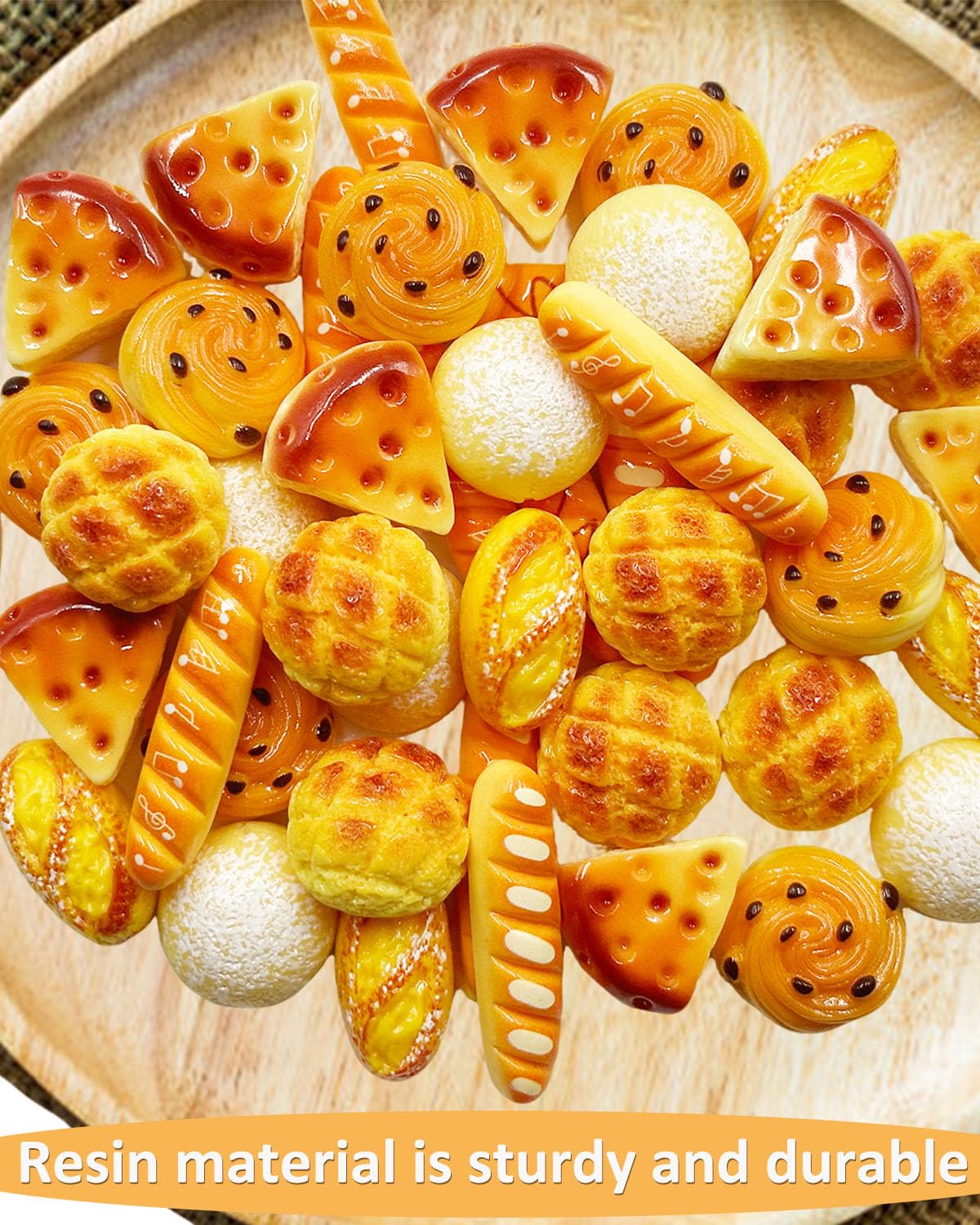 LOPURO 100Pcs Mini Fake Bread Artificial Resin Flatback Bakery Pastries Charms, Miniature Cake Simulation Food Model Tiny House Decor for DIY Craft Scrapbooking Embellishments Home Kitchen Display