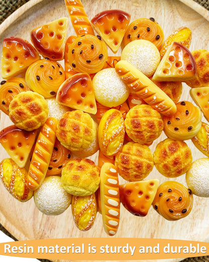 LOPURO 100Pcs Mini Fake Bread Artificial Resin Flatback Bakery Pastries Charms, Miniature Cake Simulation Food Model Tiny House Decor for DIY Craft Scrapbooking Embellishments Home Kitchen Display