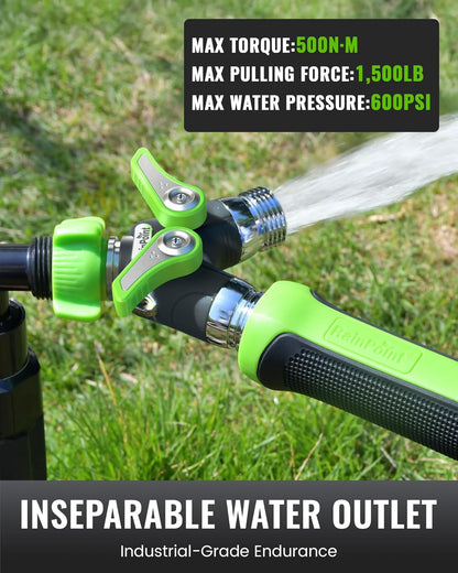 RAINPOINT 2-Way Garden Hose Splitter - Heavy Duty Metal Body with Shutoff Valves | 1.9" Long Handle, Green