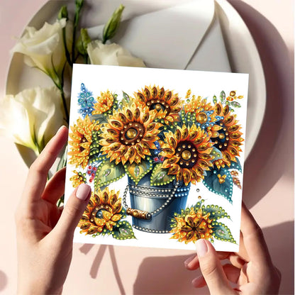 6 Packs DIY Diamond Art Cards with Envelopes, DIY Diamond Art Painting Greeting Cards Happy Birthday Holiday Card Kits Present-03-Sunflower