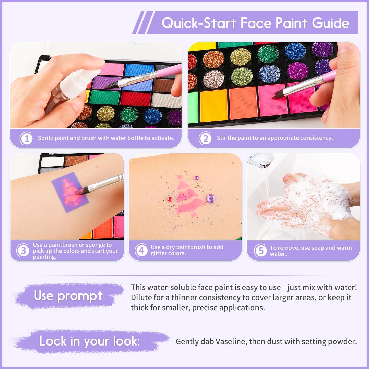 42 Color Face Painting Kit - Non-Toxic Water Activated Face & Body Paint Set with Stencils, Brushes, Sponges - For Halloween, Carnival, Birthday Parties, Costume Makeup, Festivals & Events