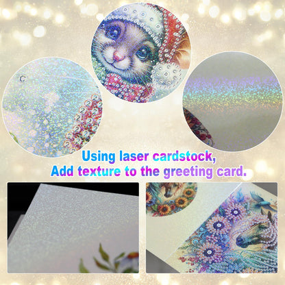 6 Pcs 30x15cm 5D Diamond Painting Greeting Cards Kits, Handmade Festival Greeting Cards with Envelopes DIY Diamond Art Crafts Birthday Cards Sparkling Designs for Birthdays Christmas Holiday (Donkey)