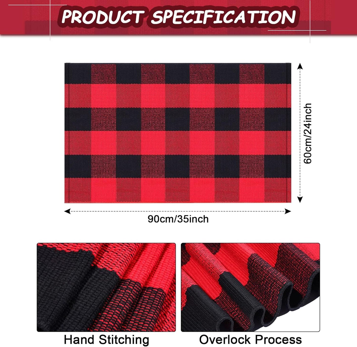 Buffalo Plaid Check Rug 35.4 x 23.6 Inch, Outdoor Indoor Front Porch Doormat, Washable Woven Decor for Home