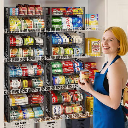 JKsmart 2-Tier Stackable Can Rack Organizer for Pantry, Adjustable Can Dispenser Holds Up to 62 Cans, Can Storage Holder for Various Ounces of Canned Food Soda Drinks, Black, 2 Pack (Petent Pending)
