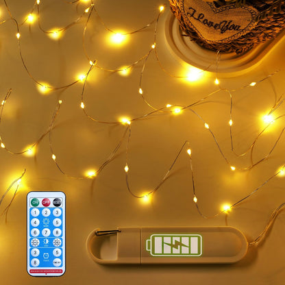 8 16ft Fairy Lights Battery Operated - Rechargeable String Lights for Bedroom Dorm - LED Decorative Twinkle Light