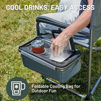 Timber Ridge XXL Oversized Directors Chair - Heavy Duty 600lbs Camping Chair with Cooler Bag & Table - Grey