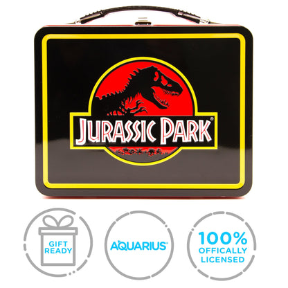 AQUARIUS Jurassic Park Fun Box - Sturdy Tin Storage Box with Plastic Handle & Embossed Front Cover - Officially Licensed Jurassic Park Merchandise & Collectible Gift (48289)