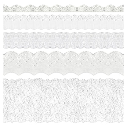 5 Packs Embroidery Lace Trim Premium White Sewing Lace Ribbon Scalloped Cotton Lace Decorative Crochet Trimming 2 Yards x 5 Designs for DIY Sewing Crafting Wrapping Wedding Scrapbooking (Baby)