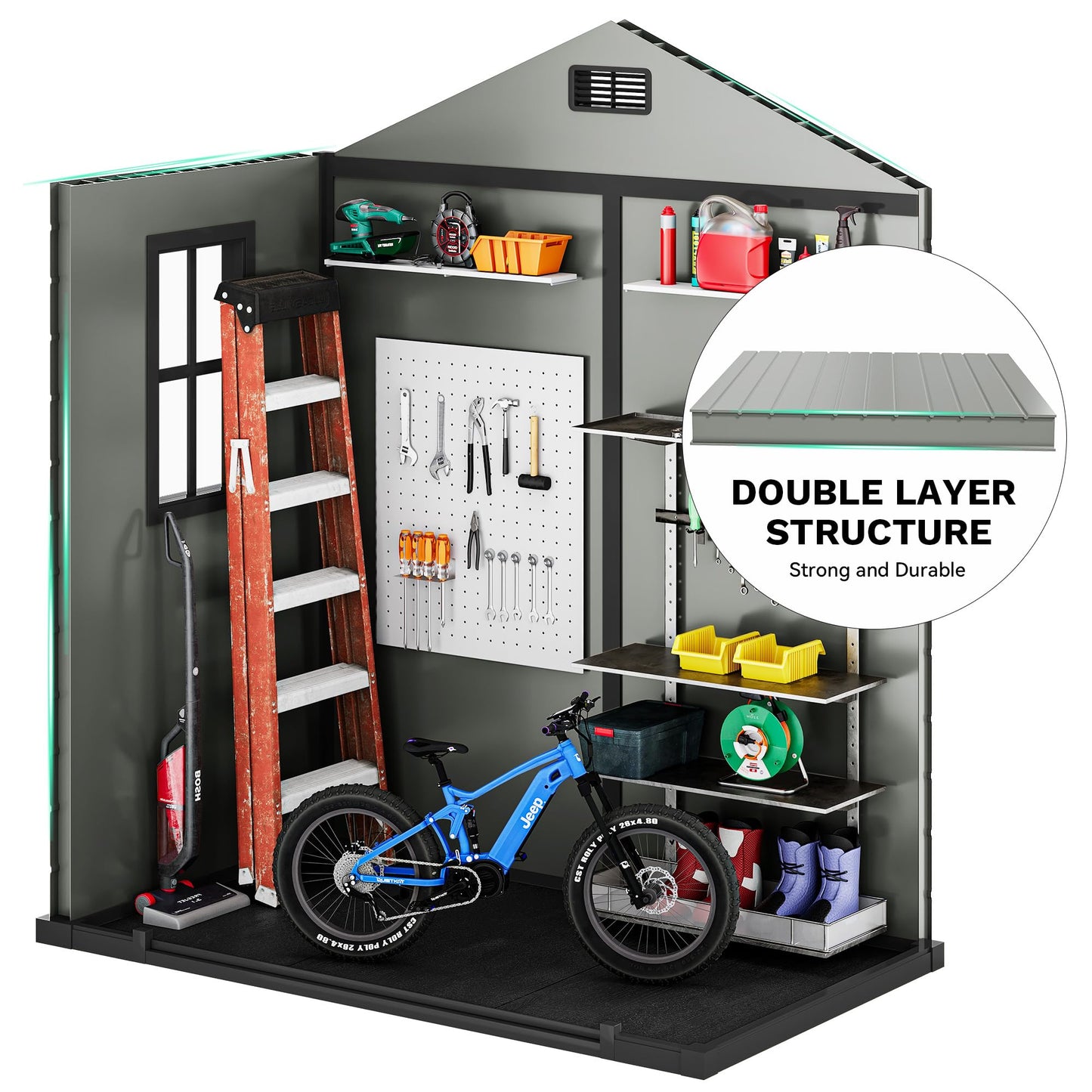 DWVO 6x4 FT Outdoor Storage Shed with Reinforced Floor, Resin Storage Shed with Lockable Door, Window and Vents, Waterproof Plastic Tool Shed for Garden Patio Backyard